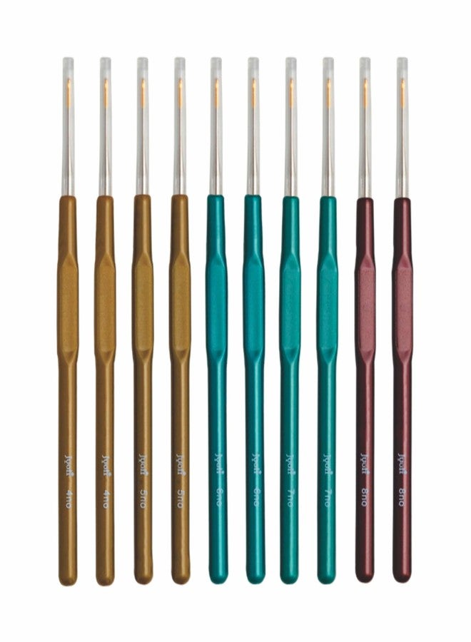 Jyoti Crochet Hook Steel (Gold Point) with Plastic Handle for Thread Work, Hand Knitted Sewing DIY Craft Weaving Needle, Ideal for Sweaters, Purses, Scarves, Hats #15518 (6"/15cm of Size 4-8) - 10 Pcs - Image 1